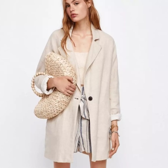 Zara Jackets & Blazers - ZARA LINEN RUSTIC SAND CREAM OVERSIZED BLAZER size S